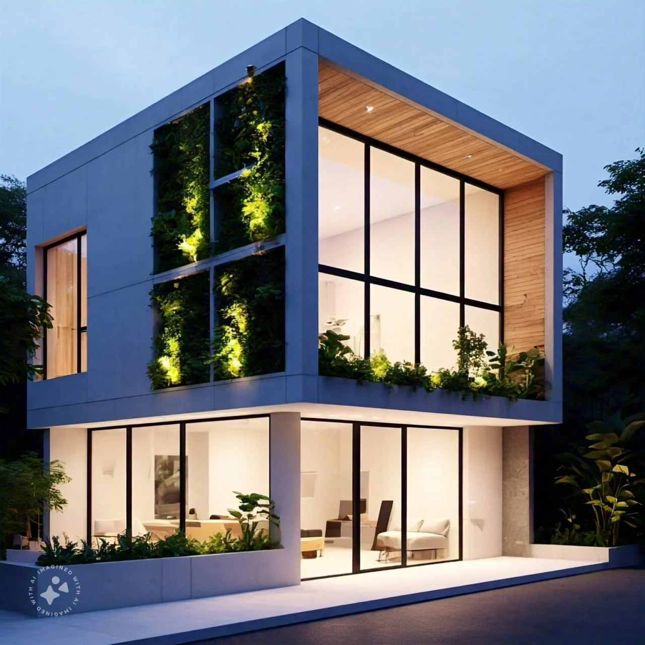 Blue House with Vertical Garden Planning